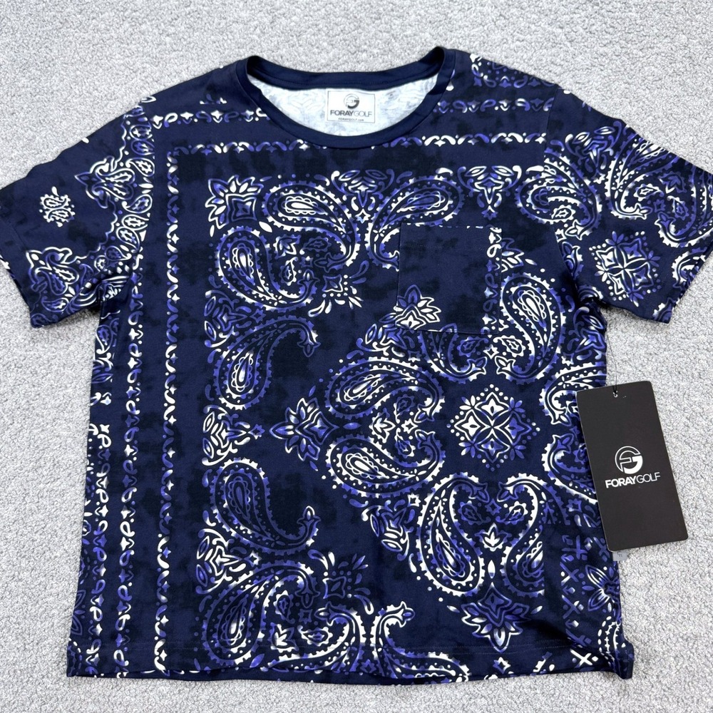 NEW Foray Golf T-Shirt Women's Small Navy Blue Paisley Bandana Athletic Tennis